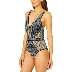 NEW BECCA by Rebecca Virtue Color Play Crochet One Piece Bathing Suit - S